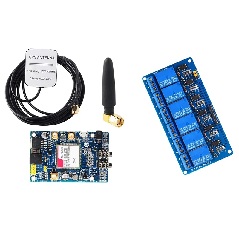 

JFBL Hot 1 Set SIM808 Module GSM GPRS GPS Development Board Antenna & 1 Pcs 5V 6 Channel Relay Module