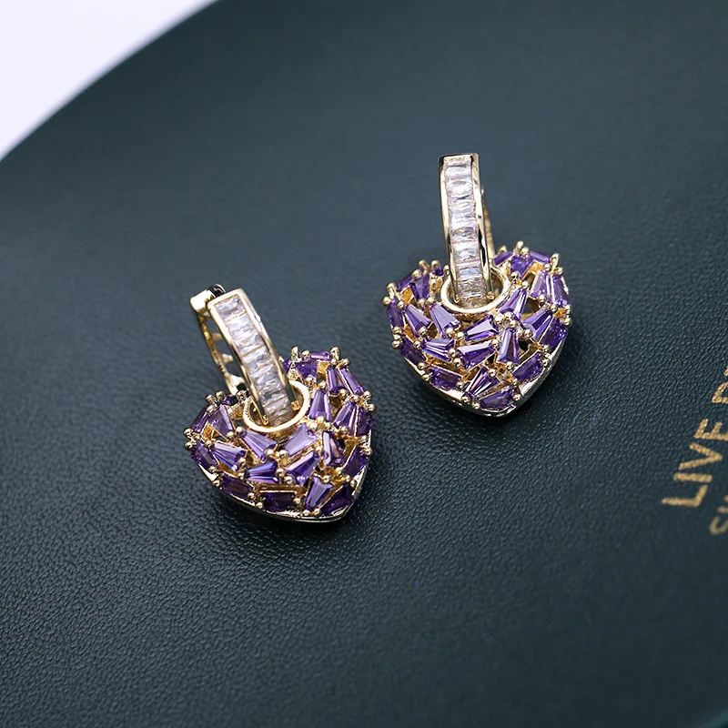 

Europe and America Fashion Zirconia Heart Earrings For Women 925 Silver Needle Temperament Statement Earings New Luxury Jewelry