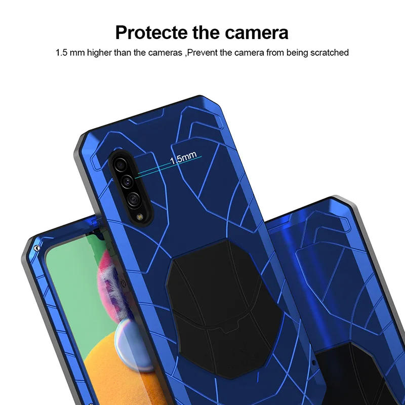 Для samsung Galaxy A90 5G Твердый корпус для телефона Алюминиевый металлический корпус Закаленное стекло Защитная крышка экрана сверхмощный защитный чехол