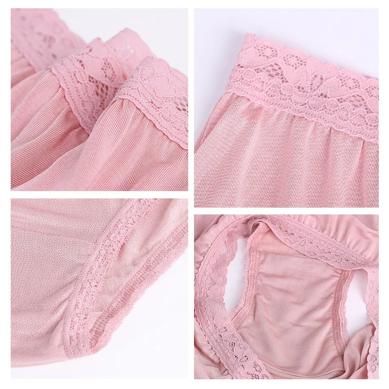 Женские кружевные трусики из 100% натурального шелка со средней посадкой нижнее