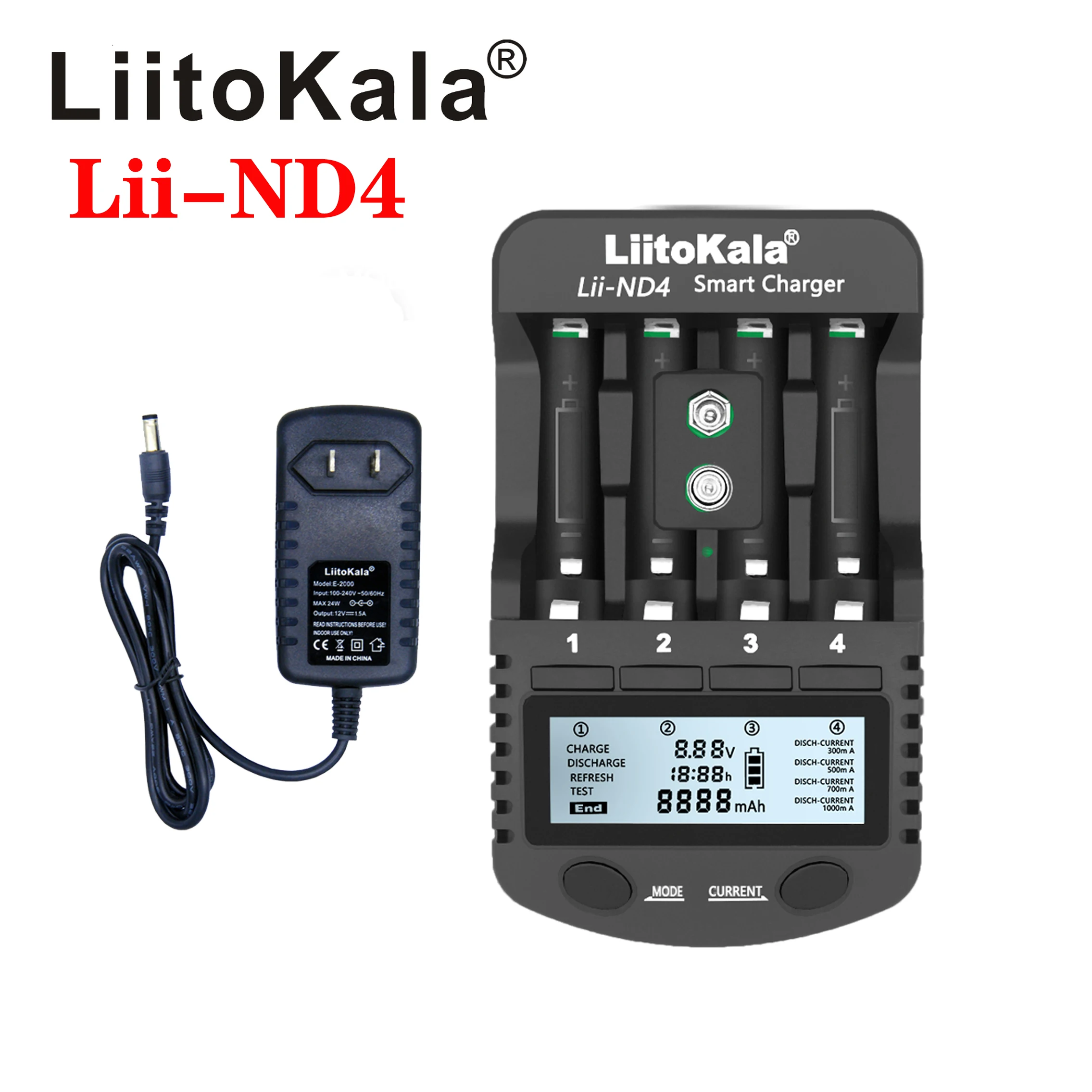 

LiitoKala Lii-NL4 Lii-ND4 1.2V AA AAA 9V Battery Charger Ni-MH Ni-Cd Rechargeable Batteries Wall Desk Charging for Travel