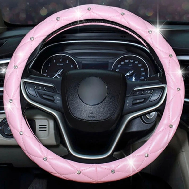 

Decor Steering Wheel Cover PU Leather For Women Girl Non-Slip Car Pink 38cm Accessories Auto Steering Wheel Covers Protector