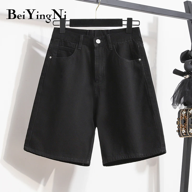 

Beiyingni High Waist Skinny Washed Black Denim Shorts Female Pockets Hole Chic Trendy Plus Size Shorts Women Straight Shorts OL