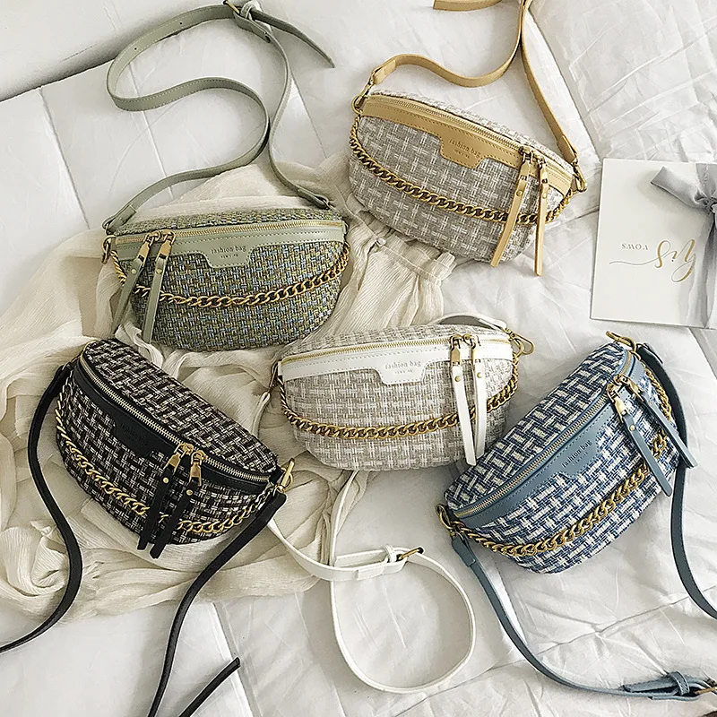 Модная сумка на цепочке простая тканая одно плечо через нагрудная поясная | Багаж