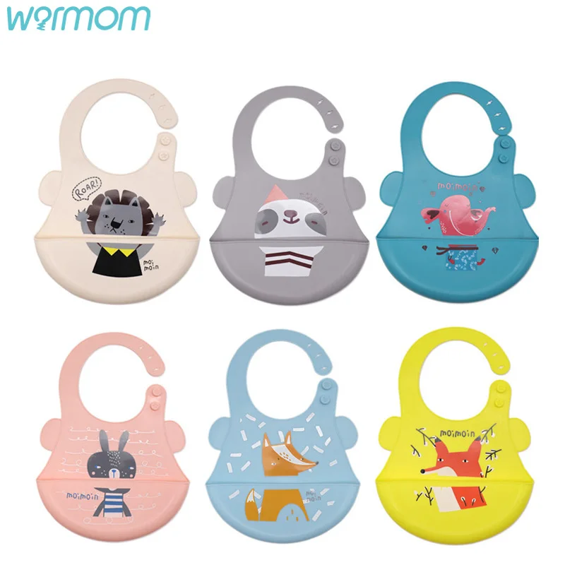 Warmom-babero de silicona impermeable para beb&eacute; reci&eacute;n nacido, delantal de dibujos animados, ajustable, pa&ntilde;os, Bandana-0