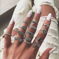 modyle silver color midi rings set for women boho vintage star moon opal crystal midi finger bands 2019 female bohemian jewelry