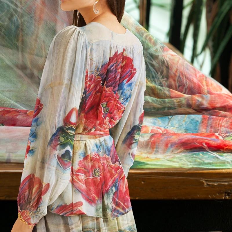 Романтичная большая цветочная ткань из чистого шелка жоржета тонкая и мягкая