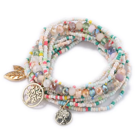 Многослойный эластичный браслет HANJING в богемном стиле для женщин, 6 цветов, изящные браслеты с деревом жизни для девушек и женщин, Ювелирное Украшение