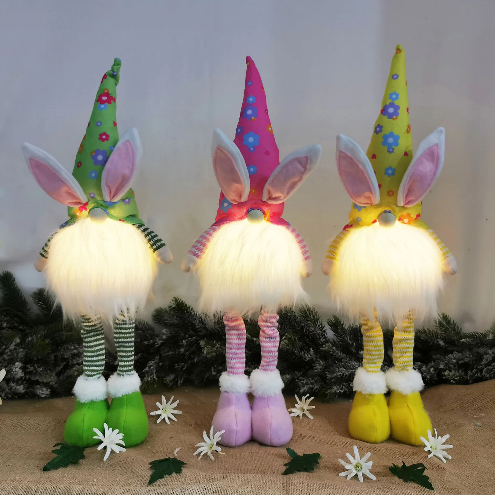 

Easter Standing Bunny Gnome With LED Light Cartoon Long Legs Swedish Gnome Rabbit Plush Toys Easter Decoration For Home
