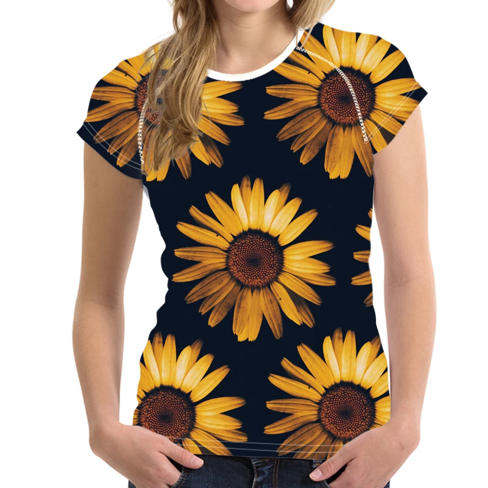 FORUDESIGNS/футболка с рисунком подсолнечника 3D Цветочная футболка розами футболки
