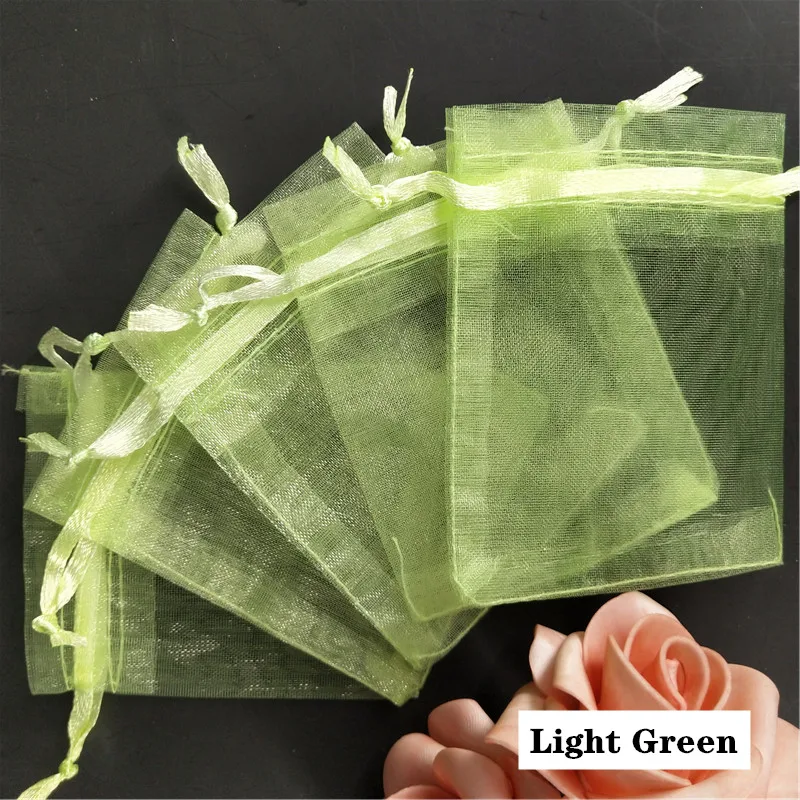 light green 50 шт./лот подарочные сумки из органзы 7x9 см 9x12 см атласная сумочка из органзы с завязкой для свадебной вечеринки Подарочная сумка Ювелирные изделия сумки для часов 5Z - Цвет: light green