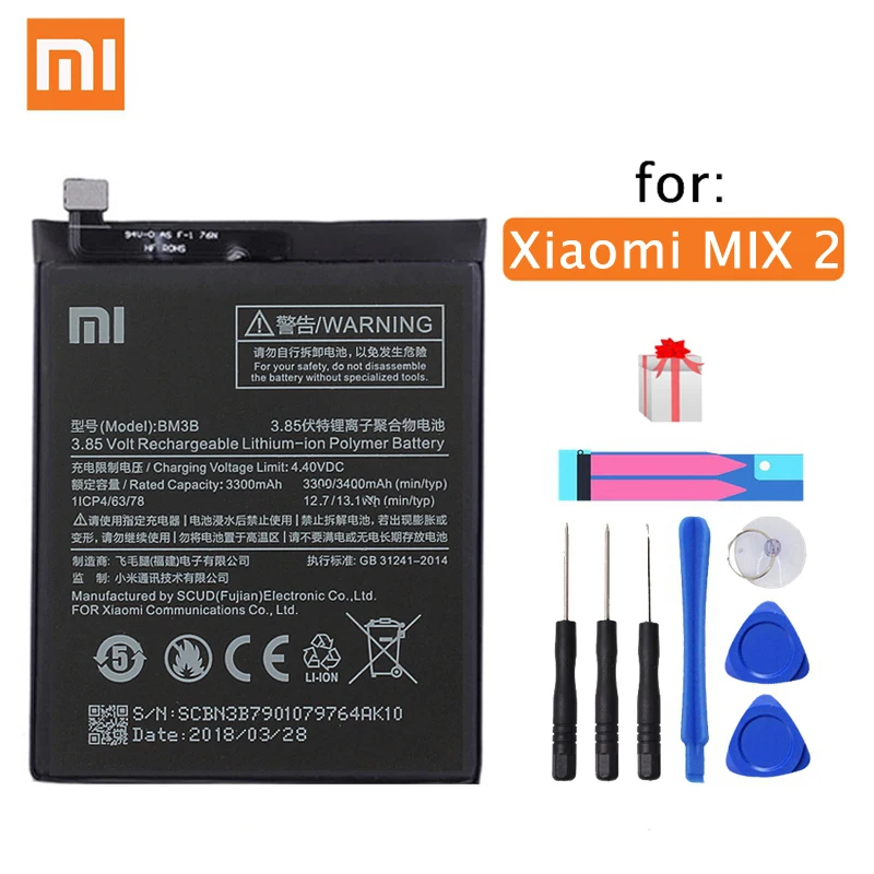 Xiao Mi оригинальная запасная батарея для телефона BM3B Xiaomi Mix 2 / 2S 3300 мАч высокоемкие