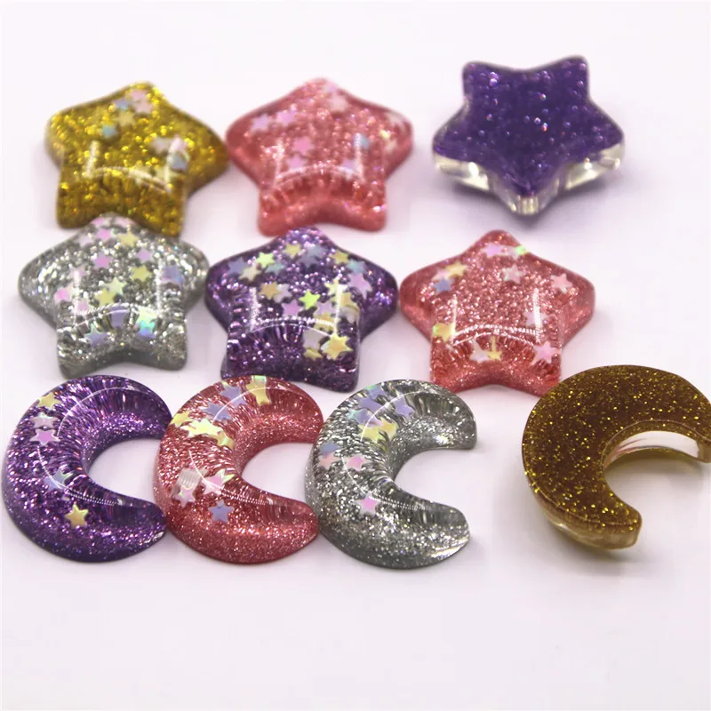 10 штук искусственный бриллиант из смолы с блестящими звездочками/полумесяц