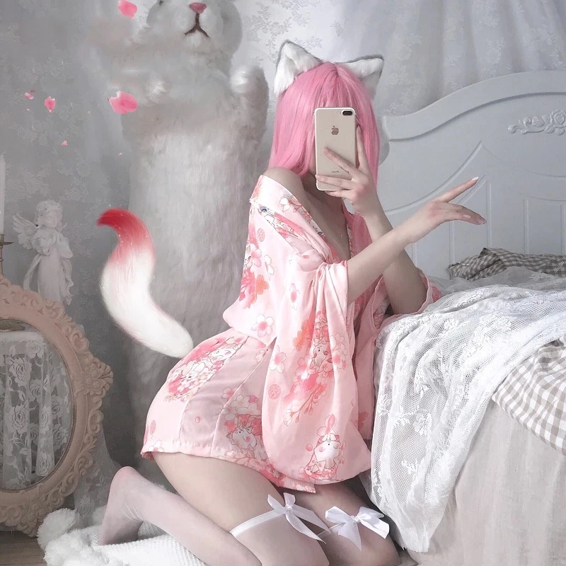 Халат-кимоно Женский атласный пикантное нижнее белье в японском стиле одежда для