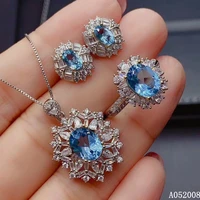 kjjeaxcmy fine jewelry 925 sterling silver natural blue topaz earrings ring pendant noble ladies suit support testing
