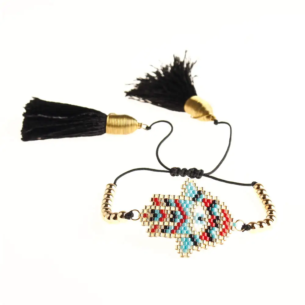 Shinus Pulseras Mujer Moda MIYUKI Evil Eye Bracelet Women Hamsa Hand Bracelets Jewelry Miyuki Joyeria Handmade Summer Beach - Окраска металла: MI-B190354C