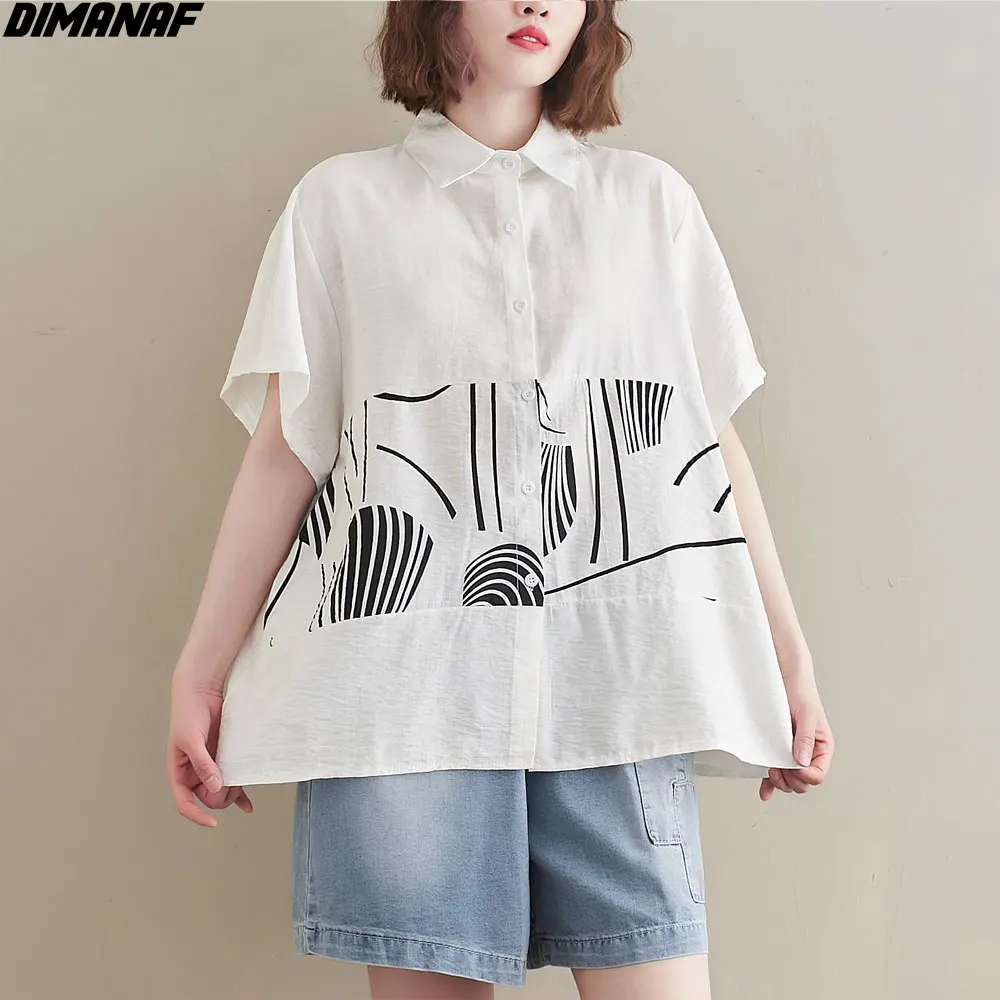 

Женская Повседневная рубашка DIMANAF, свободный хлопковый кардиган с принтом на пуговицах, блузка в стиле оверсайз, туника, лето 2021