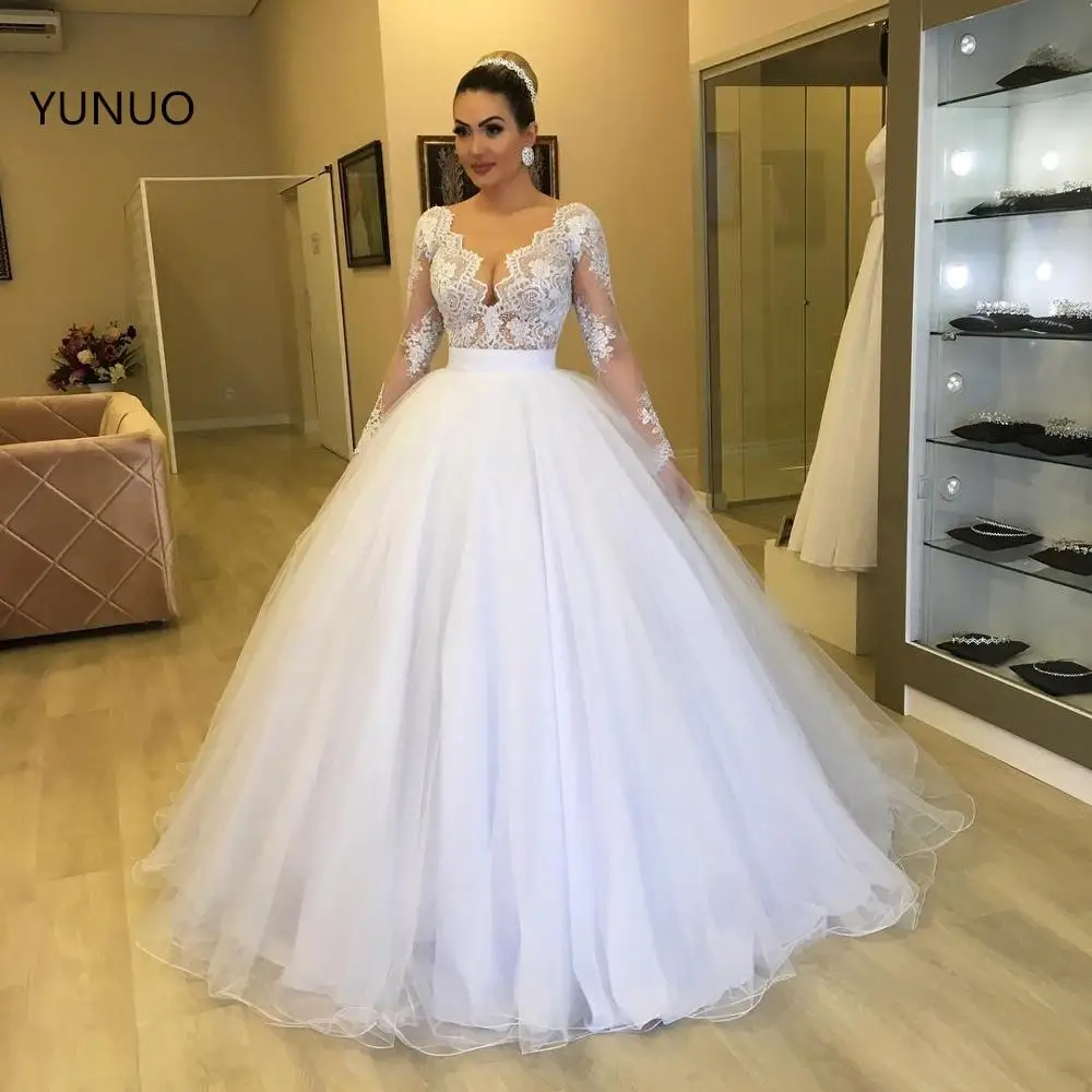 

Свадебное платье YUNUO с длинным рукавом и V-образным вырезом