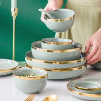 luxury ceramic dinner plate dishes with golden rim plates for food dinnerware set with salad bowldessert platesteak plate