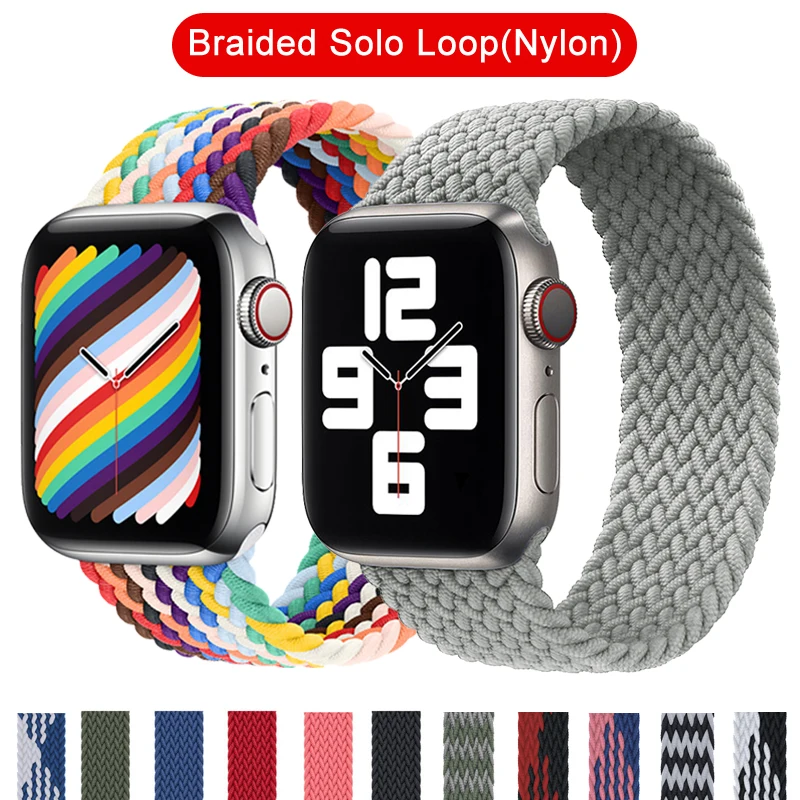 Ремешок плетеный нейлоновый для Apple Watch band 44 мм 40 38 42 эластичный браслет iWatch Series 6 SE