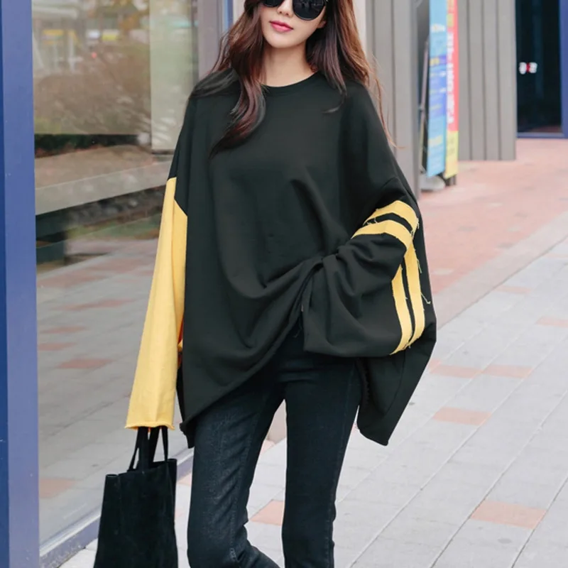

Fashion Tide Autumn Winter New Fashion Casual Women Loose Plus Cotton Color Matching Round Neck Pullover Sweater TC155
