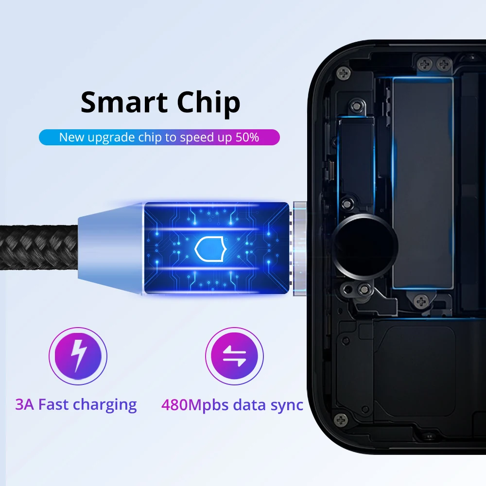 Магнитный зарядный кабель Нейлоновый Шнур Micro USB C для телефонов iPhone Samsung быстрая