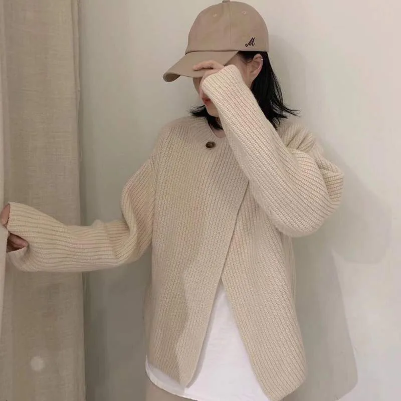 LANMREM 2022 осенний Новый вязаный кардиган с двумя пуговицами женский свободный