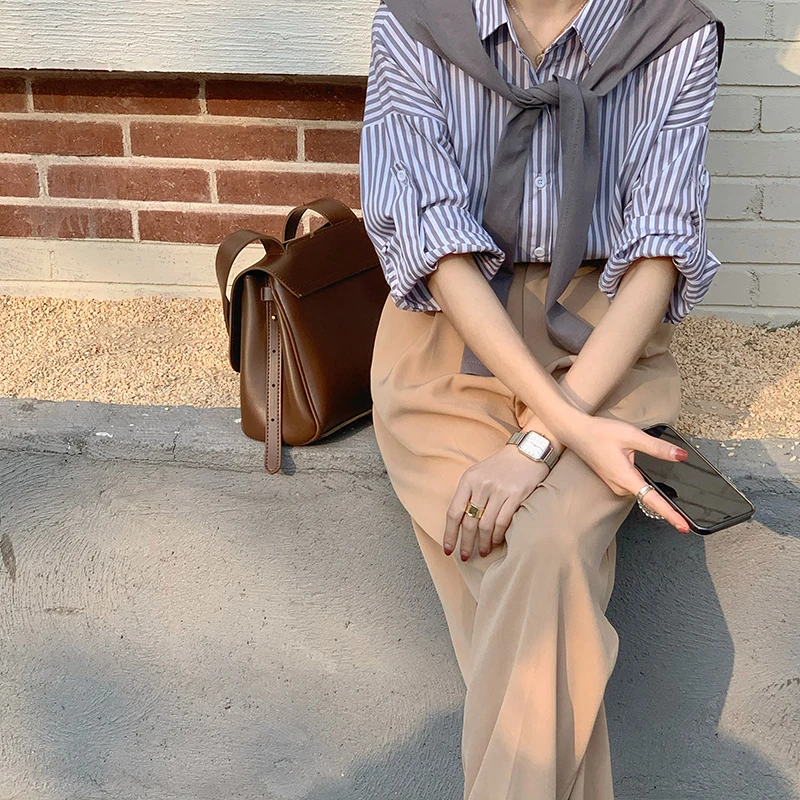 

Alien Kitty 2021New Stripe Oversized Women's Shirt Women Temperament Long Sleeve Blouse Korean Casual Loose Lady Tops Give Shawl