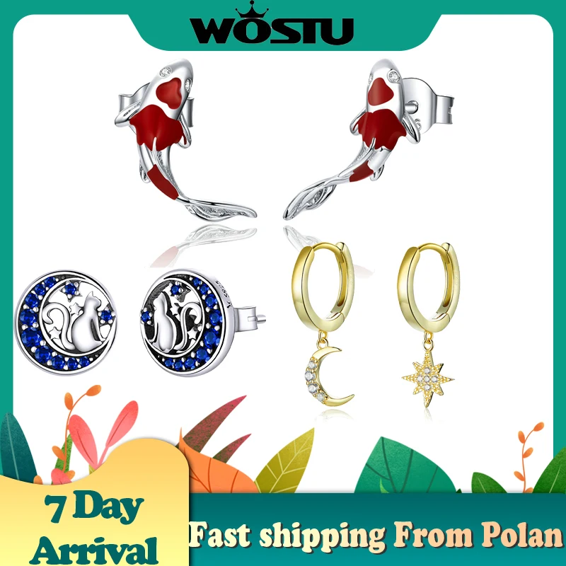 WOSTU 2019 Real Small 925 Sterling Silver Earrings Stud For Women Lightning Animal Charm Earring 7 Day arrival From Poland | Украшения и