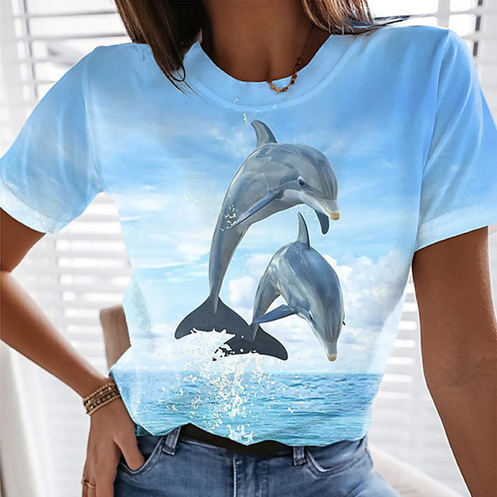 Для бега Femme Футболка Harajuku с рисунком дельфина футболка короткими рукавами для
