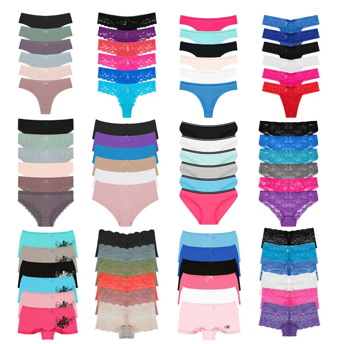 

6 Pack Womens Ladies Cotton Knickers Underwear Sexy Lace Thongs Panties Briefs
