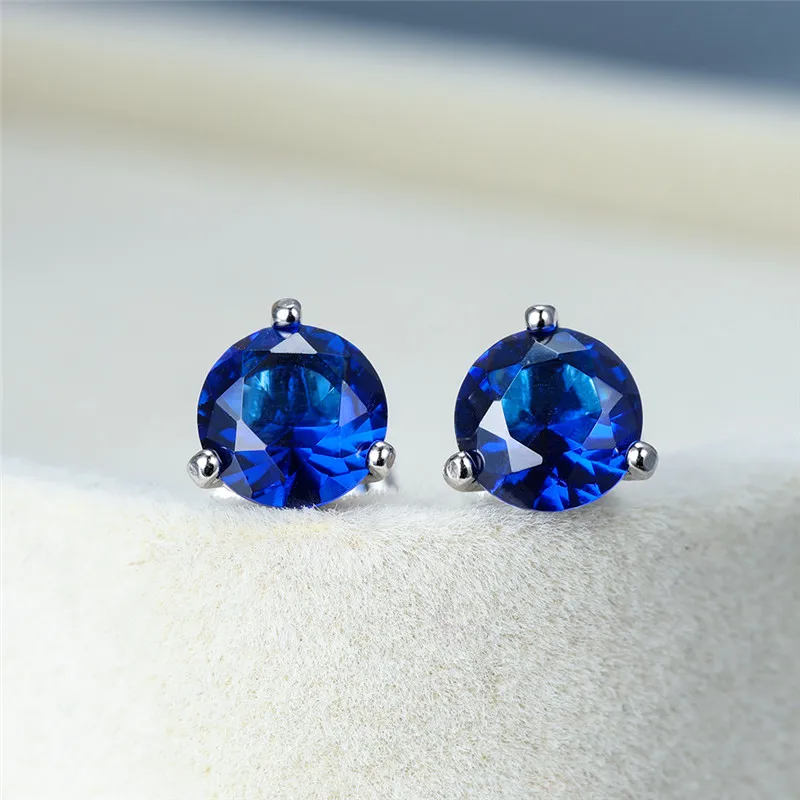 

Dainty Female Rainbow Crystal Stone Earrings Cute 925 Sterling Silver Wedding Earrings For Women Charm Round Small Stud Earrings