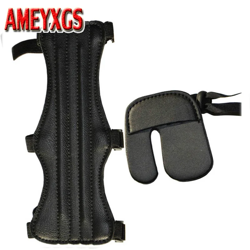 1set Archery 3 Strap Arm guard Cow Leather And Finger Guard Protective Set Glove Tab Hunting Shooting Accessories