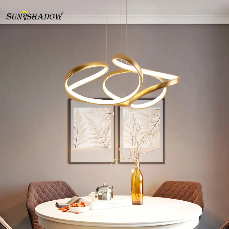 

Metal Chandelier Light Modern Gold and Coffee Frame LED PVC Lampshade Dimmable Elegant Hanging Lamp for Living Room Bedroom