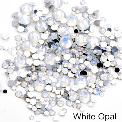 White opal 12 размеров опал цвета не горячей фиксации стразы с плоской задней стороной блестящие стразы прозрачные стеклянные стразы для украшения ногтей B0955 - Цвет: White opal