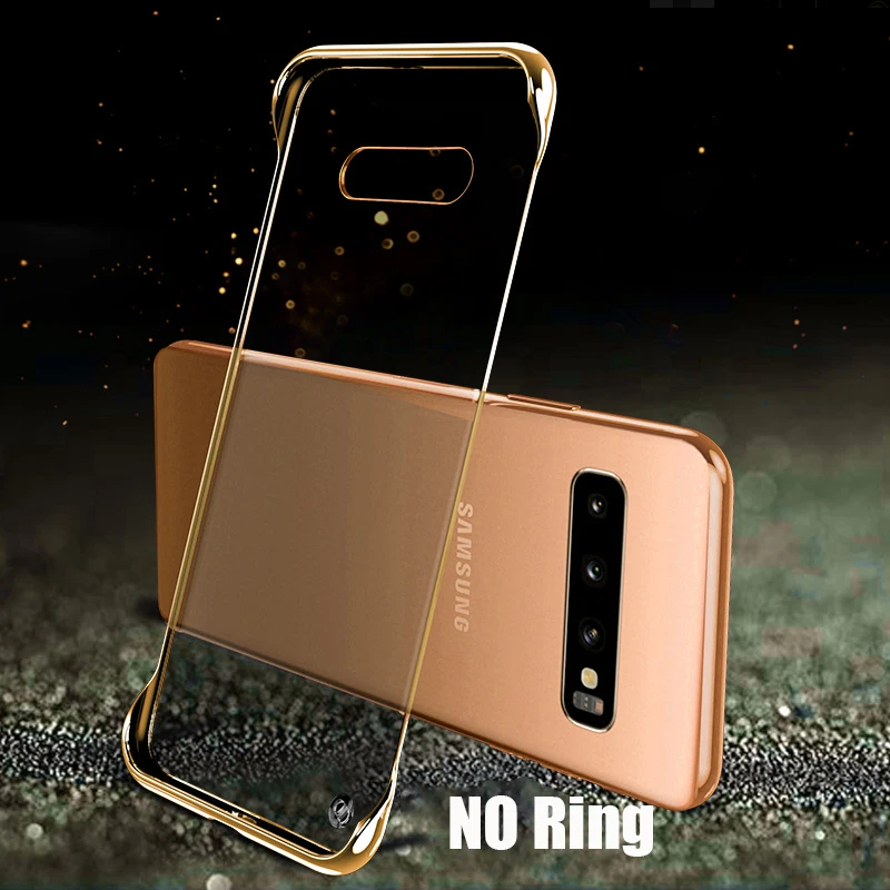 Золотой Чехол для samsung Galaxy S10 Note 10+ Plus A10 A30 A20 A70 A7 A50 покрытие прозрачное Безрамное жесткое покрытие из поликарбоната кольцо на палец - Цвет: Золотой
