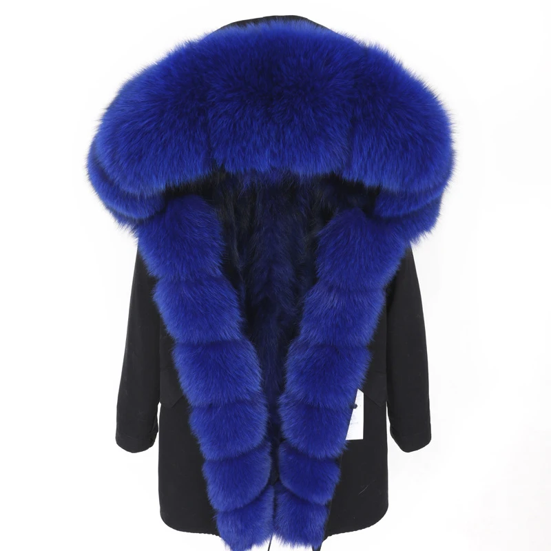 Enlarge Winter Women Real Fur Coat Natural Fox Fur Liner And Collar Hooded Fur Jacket Fashion Streetwear Thick Warm Overcoat