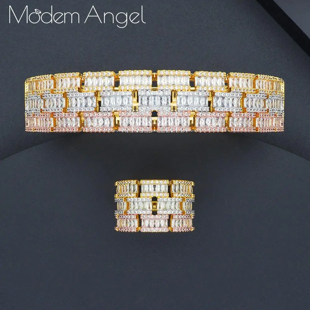 

ModemAngel Luxury Geometry Bangle Ring Sets Fashion Dubai Bridal Jewelry Sets For Women Wedding brincos para as mulheres