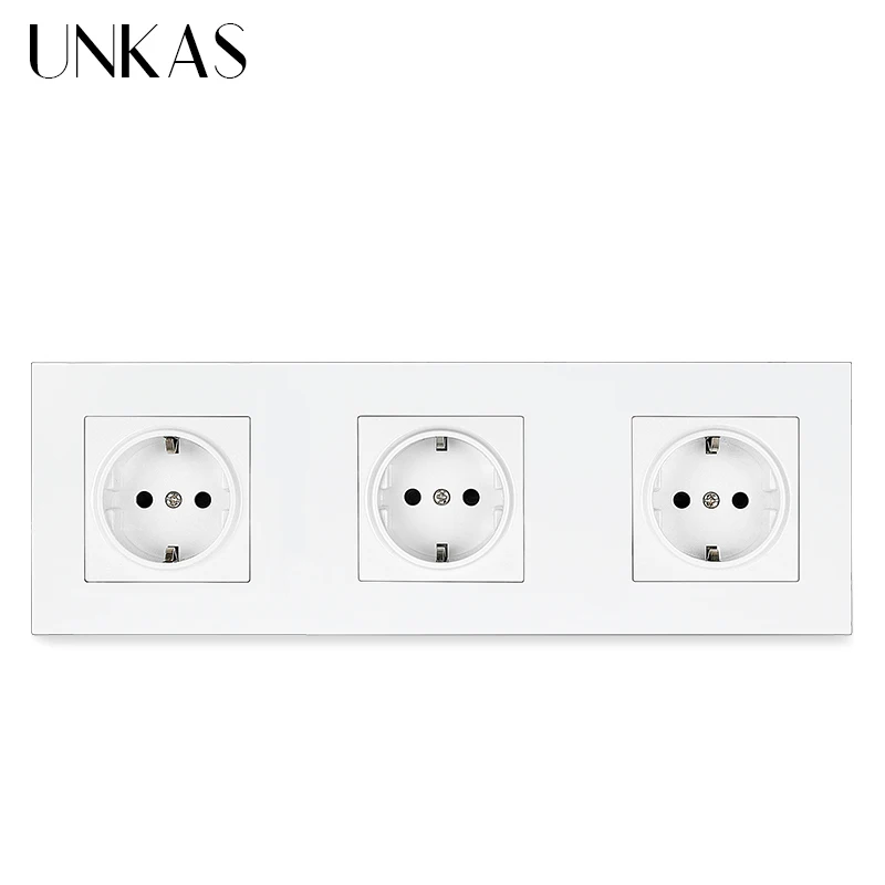 UNKAS с белой стеной для ПК Панель 3 Way Мощность розетка заземлением 16A ЕС