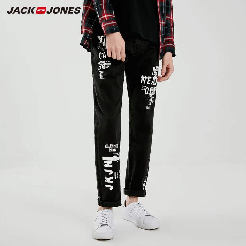 Мужские свободные джинсы JackJones черные уличные облегающие с принтом 219132507|Мужские