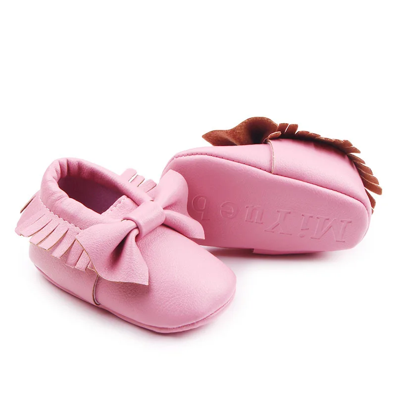 Tassel Baby Shoes PU Leather Newborn Girls Princess Shoes Big Bow First Walkers Baby Moccasins 0-18 Months images - 6