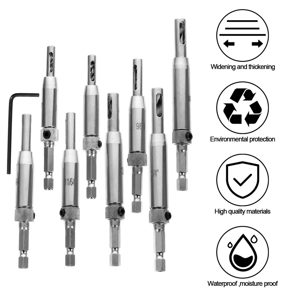 

8pcs Window Door Drill Bit Hinge Drill Bit Hinge Hole Puncher with 1pc Wrench
