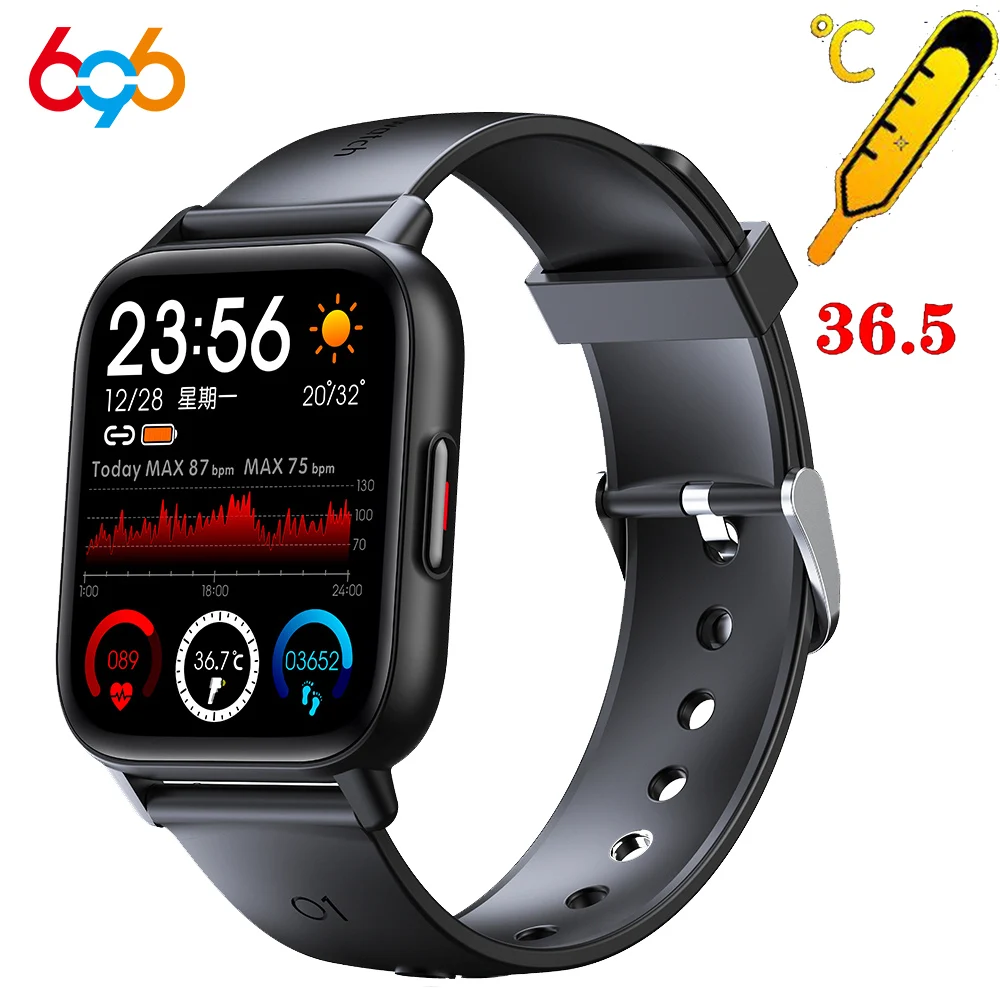 

696 New 1.69 Inch Smart Watch Men Body Temperature Full Touch Screen Smartwatch Women Accurate Oxygen Monitor Clock 2021 PK P8