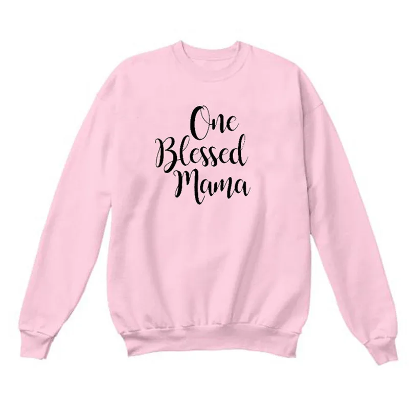 One Blessed Mama с буквенным принтом Kpop толстовки для женщин с круглым вырезом и длинным рукавом свитер в Корейском стиле пуловер уличная женская теплая верхняя одежда