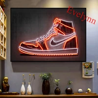 neon sign sneaker shoes canvas paintings on the wall art poster and print fashion sport shoes pictures for boys room home decor