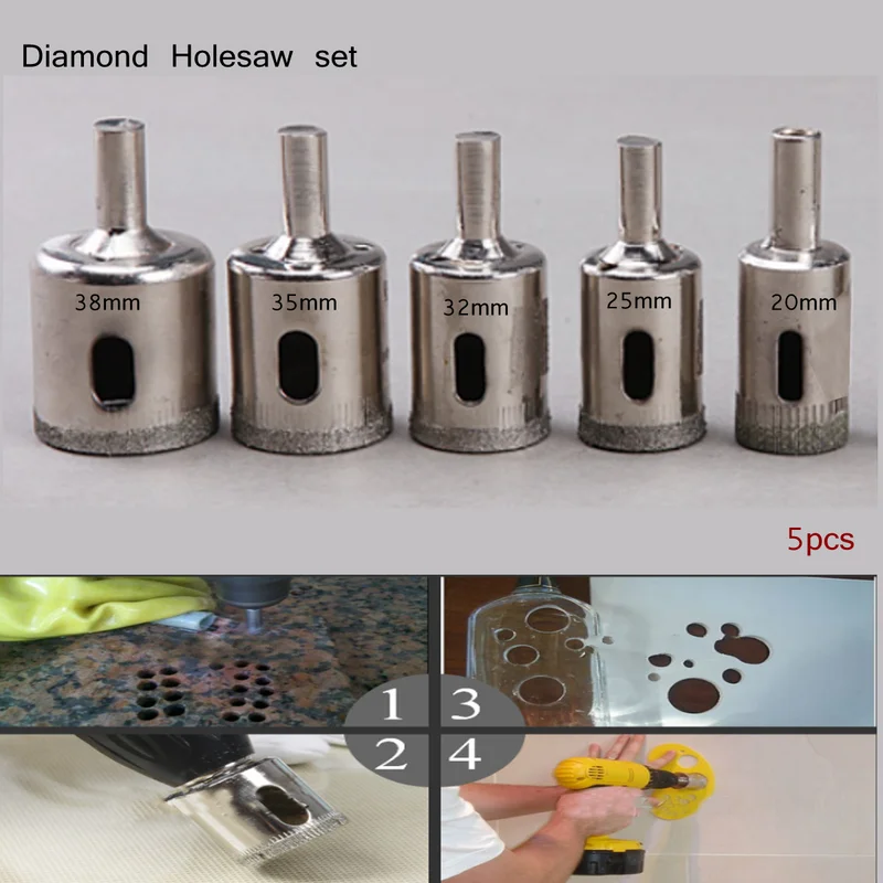 Сверла для плитки керамики стекла сланца фарфора мрамора 5 шт./компл. Diamond Holesaw 20 25