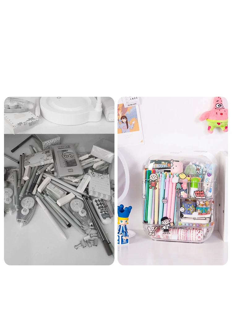 

Desktop Stationery Storage Box With Drawer Pen Hand Account Sticker DIY Planner Storage Box Transparent Dust Proof Holder