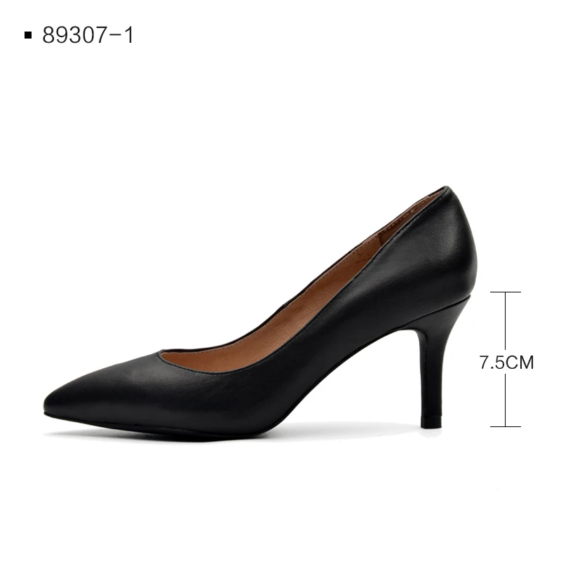 Black Leather 7.5CM Donna-in/Женская обувь из натуральной кожи г. Весенние туфли-лодочки с острым носком туфли-лодочки на тонком высоком каблуке вечерние женские замшевые туфли на каблуке 7,5 см - Цвет: Black Leather 7.5CM