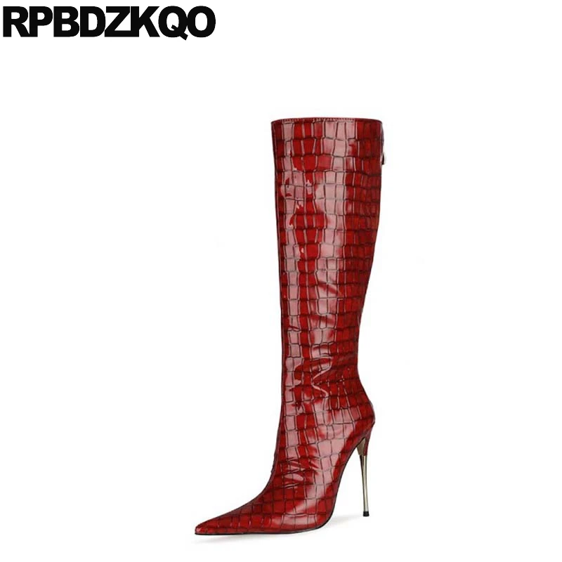 Big Size Stiletto Drag Queen Knee High Sexy Shoes Stripper Pole Snakeskin Green Metal Heel Boots Pointed Toe Women 12 44 Snake | Обувь