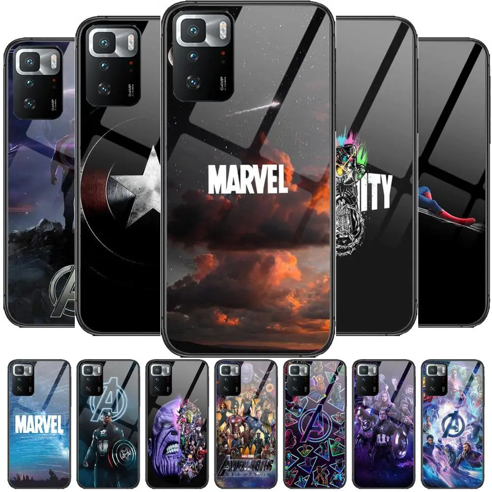 

Marvel Tempered Glass shell Phone Case For XiaoMi Redmi Note 10 9S 8 7 6 5 A 10t Pro 9T Cover Pre Cases